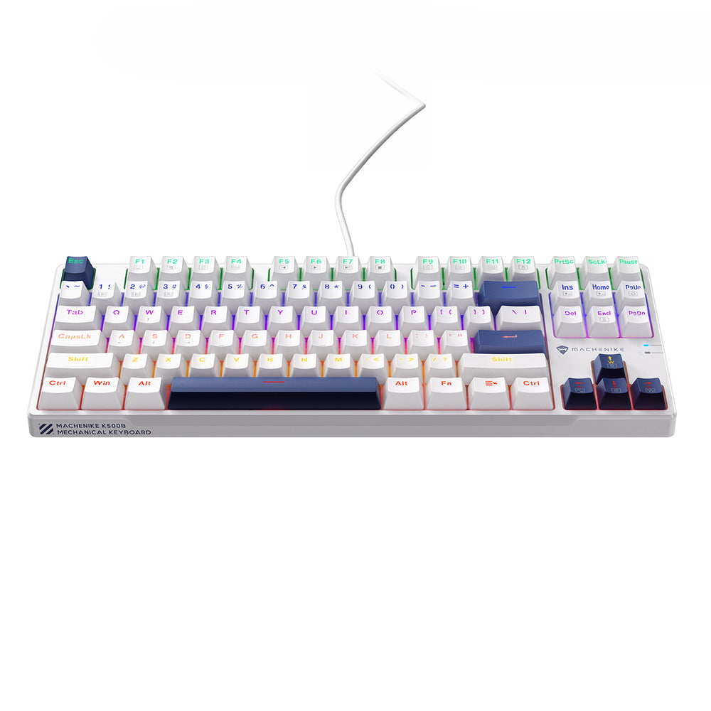 Machenike K500B-B87 Wired Mechanical Gaming Keyboard med baggrundsbelysning, rød switch - hvid