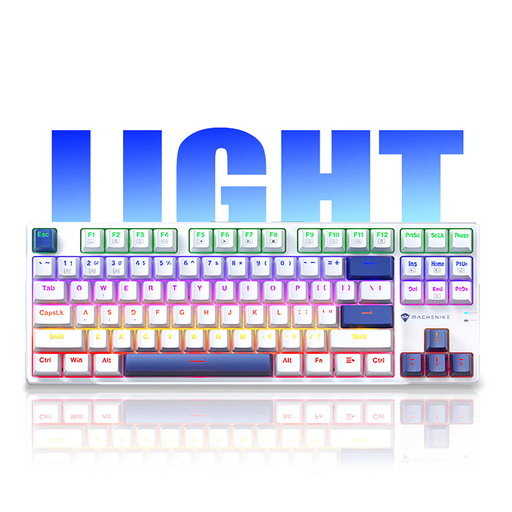 Machenike K500B-B87 Wired Mechanical Gaming Keyboard med baggrundsbelysning, rød switch - hvid