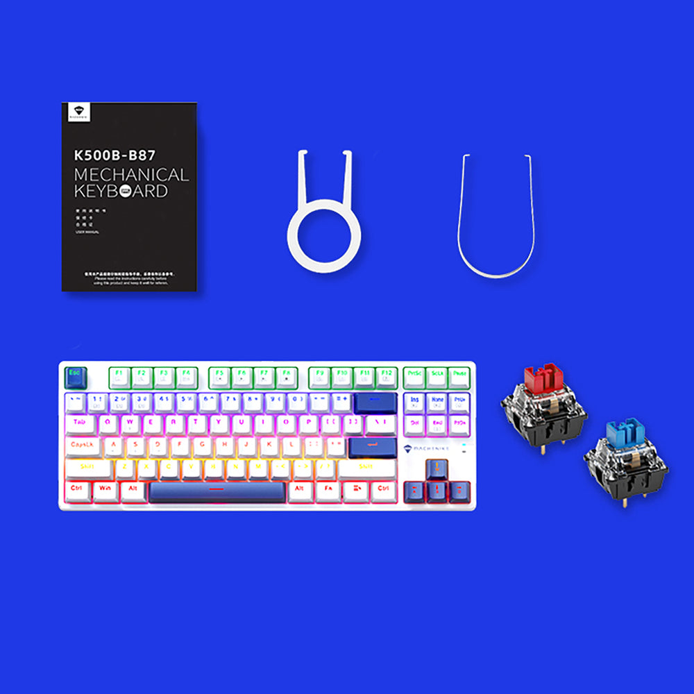 Machenike K500B-B87 Wired Mechanical Gaming Keyboard med baggrundsbelysning, rød switch - hvid