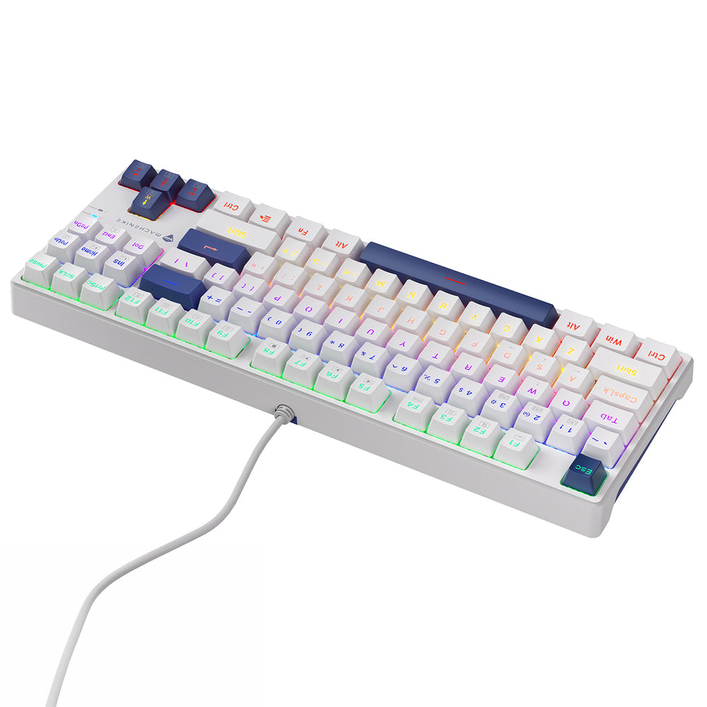 Machenike K500B-B87 Wired Mechanical Gaming Keyboard med baggrundsbelysning, rød switch - hvid