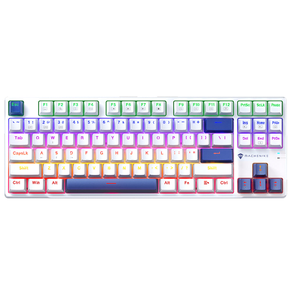Machenike K500B-B87 Wired Mechanical Gaming Keyboard med baggrundsbelysning, rød switch - hvid