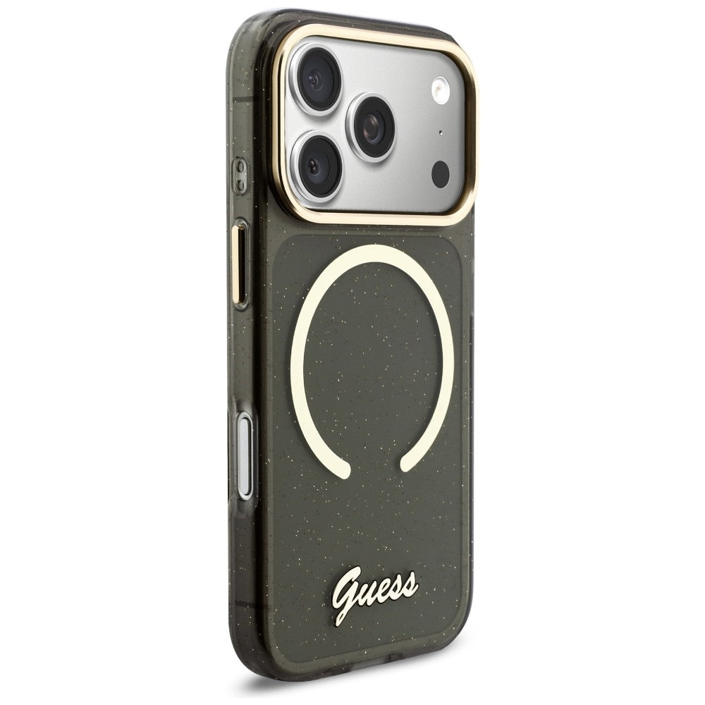 Guess IML Glitters Script Strap MagSafe Case til iPhone 17 Pro - sort
