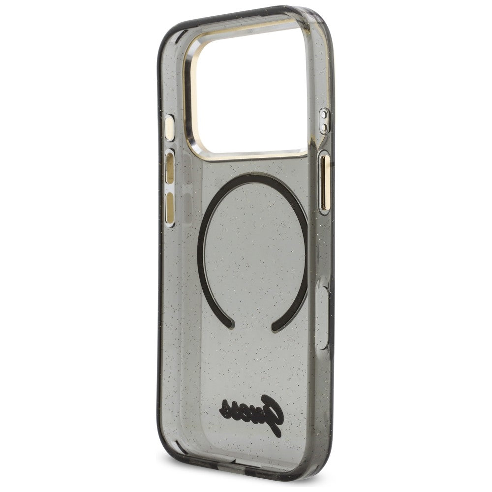 Guess IML Glitters Script Strap MagSafe Case til iPhone 17 Pro - sort