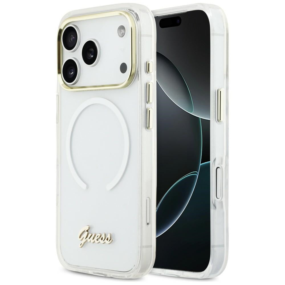 Guess IML Gradient Script Metal MagSafe Case til iPhone 17 Pro Max - Hvid