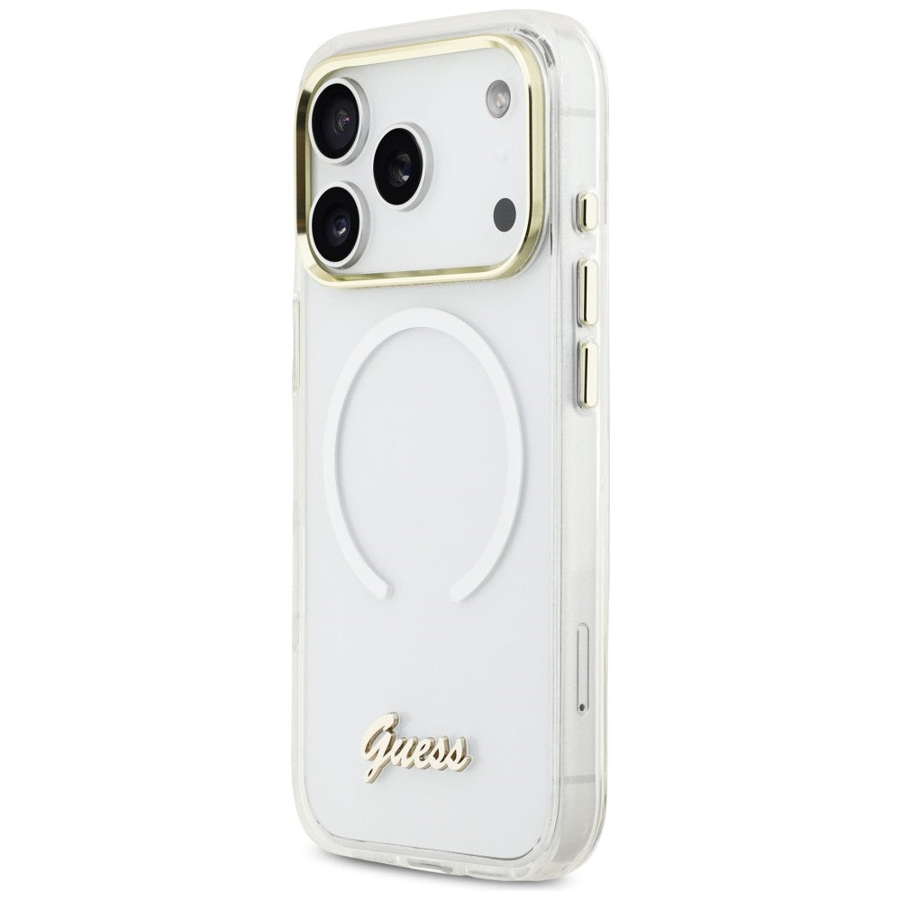 Guess IML Gradient Script Metal MagSafe Case til iPhone 17 Pro Max - Hvid