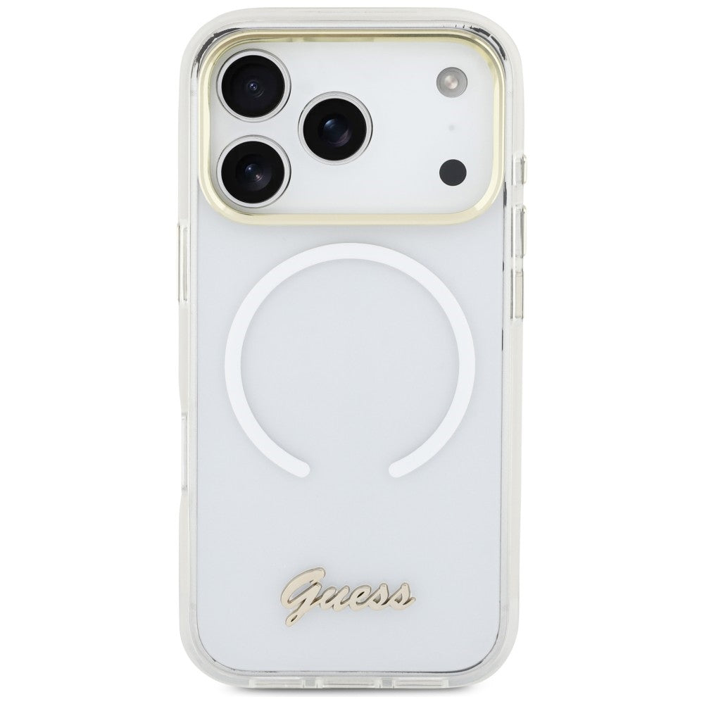 Guess IML Gradient Script Metal MagSafe Case til iPhone 17 Pro Max - Hvid