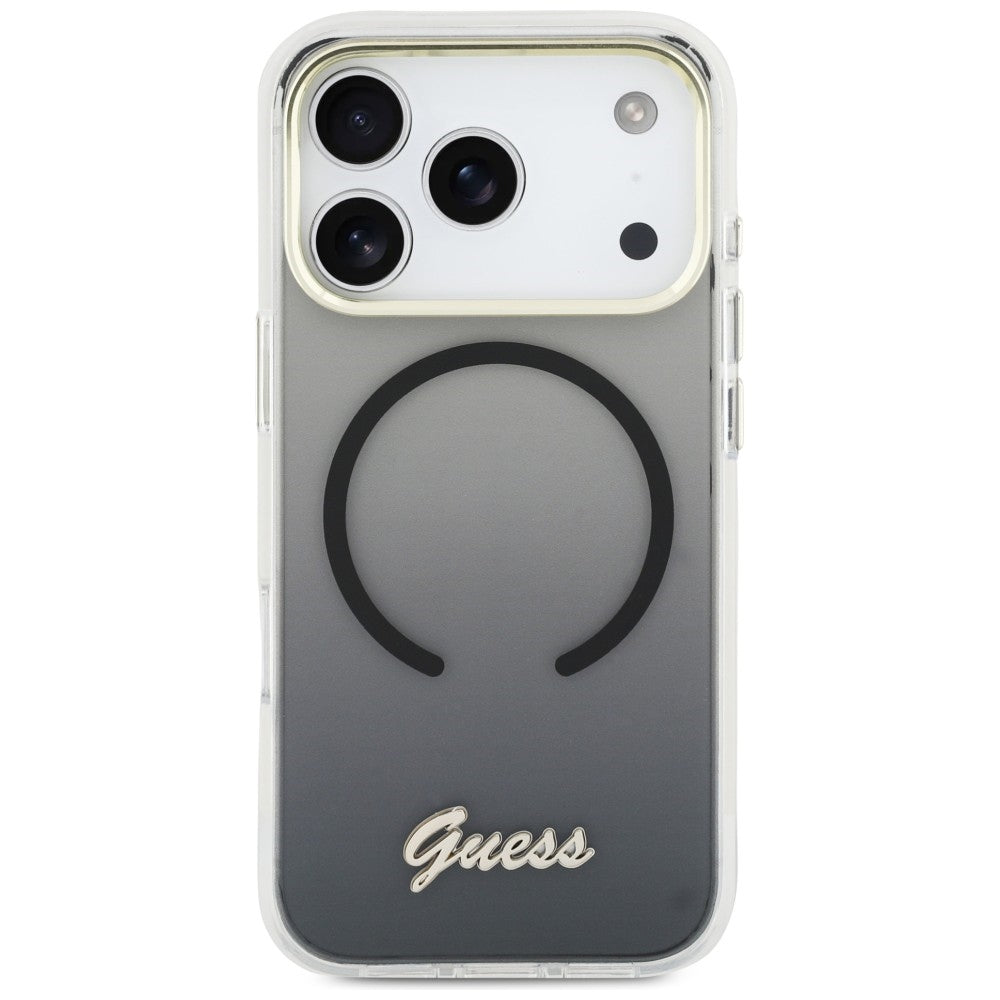 Guess IML Gradient Script Metal MagSafe Case til iPhone 17 Pro Max - sort