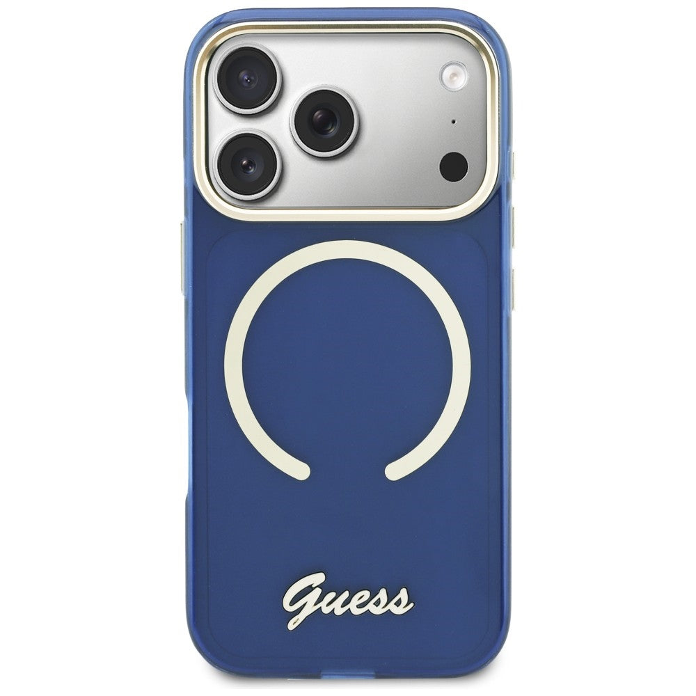 Guess IML Script Metal MagSafe Case til iPhone 17 Pro Max - Blå