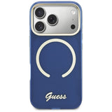 Guess IML Script Metal MagSafe Case til iPhone 17 Pro Max - Blå