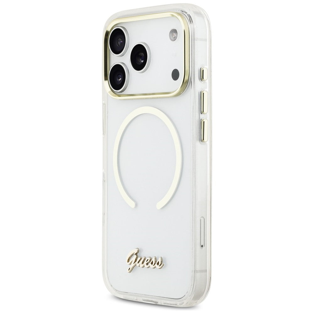 Guess IML Script Metal MagSafe Case til iPhone 17 Pro Max - klar