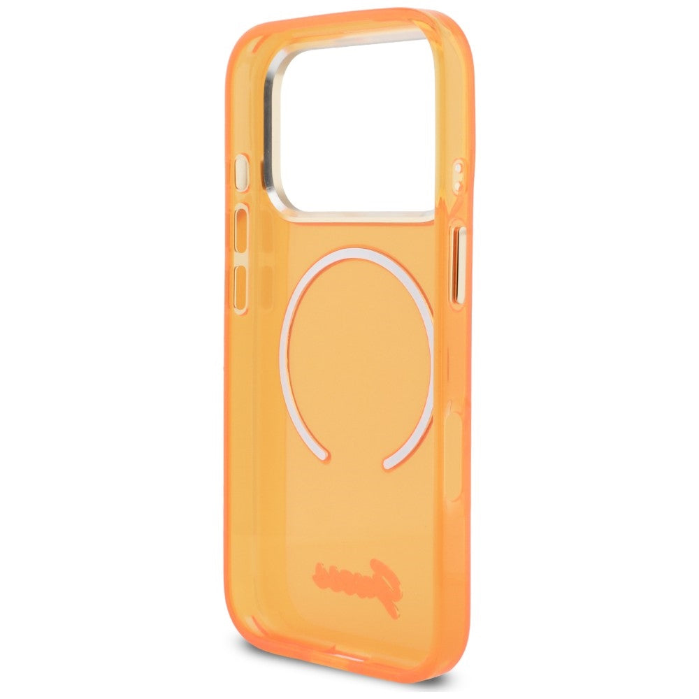 Guess IML Script Metal MagSafe Case til iPhone 17 Pro - Orange