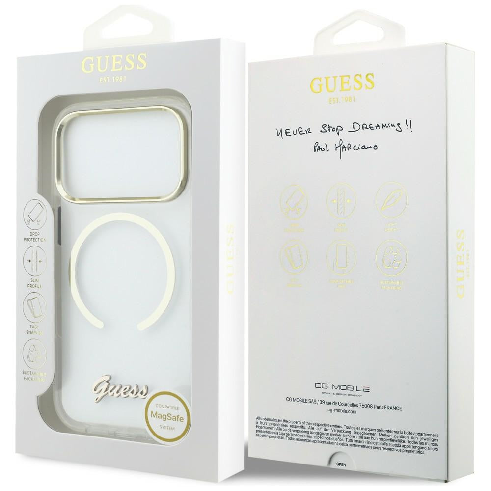 Guess IML Script Metal MagSafe Case til iPhone 17 Pro - klar