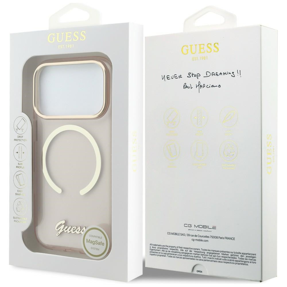 Guess IML Script Metal MagSafe Case til iPhone 17 Pro - Pink
