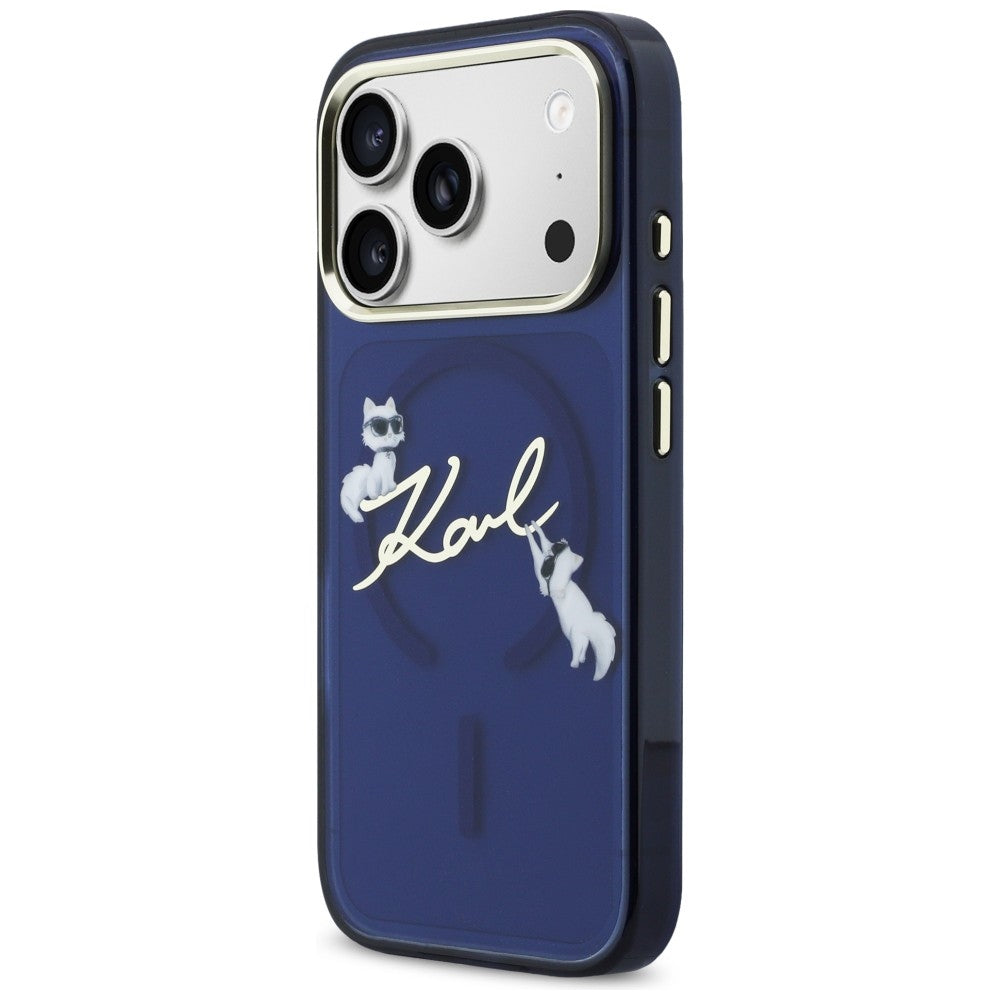 Karl Lagerfeld IML Choupettes Karl Script Logo MagSafe Case til iPhone 17 Pro Max - Blå