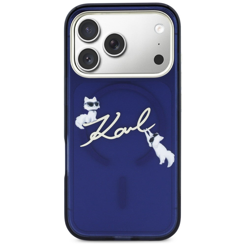 Karl Lagerfeld IML Choupettes Karl Script Logo MagSafe Case til iPhone 17 Pro Max - Blå