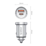 Orico MiniRing Pro 45W USB-A + USB-C Car Charger - Silver
