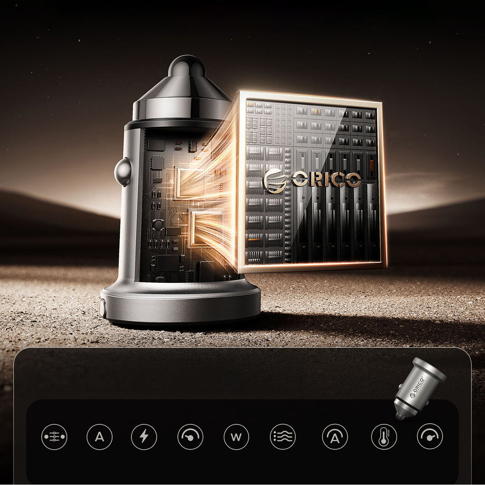 Orico MiniRing Pro 45W USB-A + USB-C Car Charger - Silver