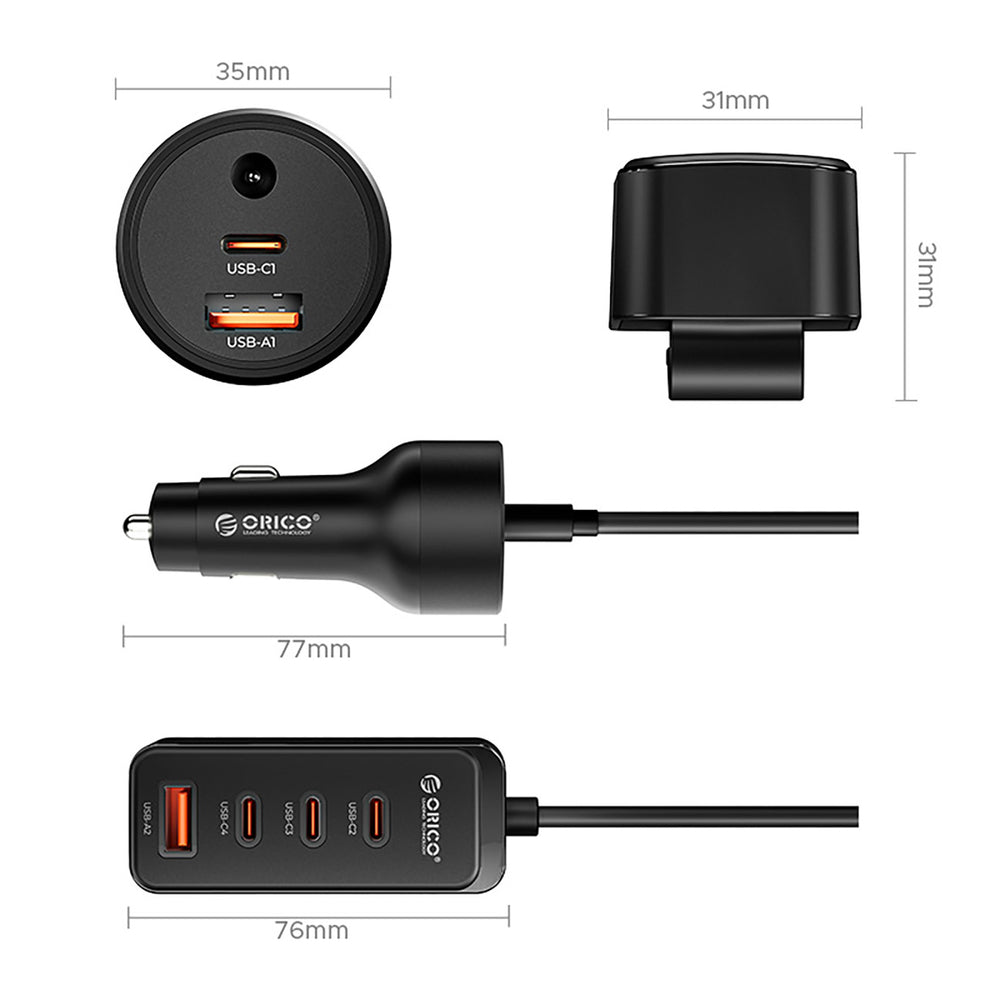 Orico ChargeClip 108W Car Charger 2x USB-A + 4x USB-C with Clip - Black