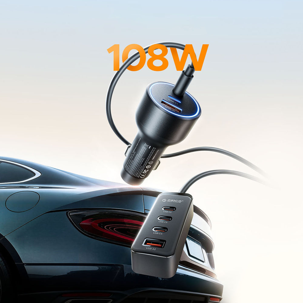 Orico ChargeClip 108W Car Charger 2x USB-A + 4x USB-C with Clip - Black