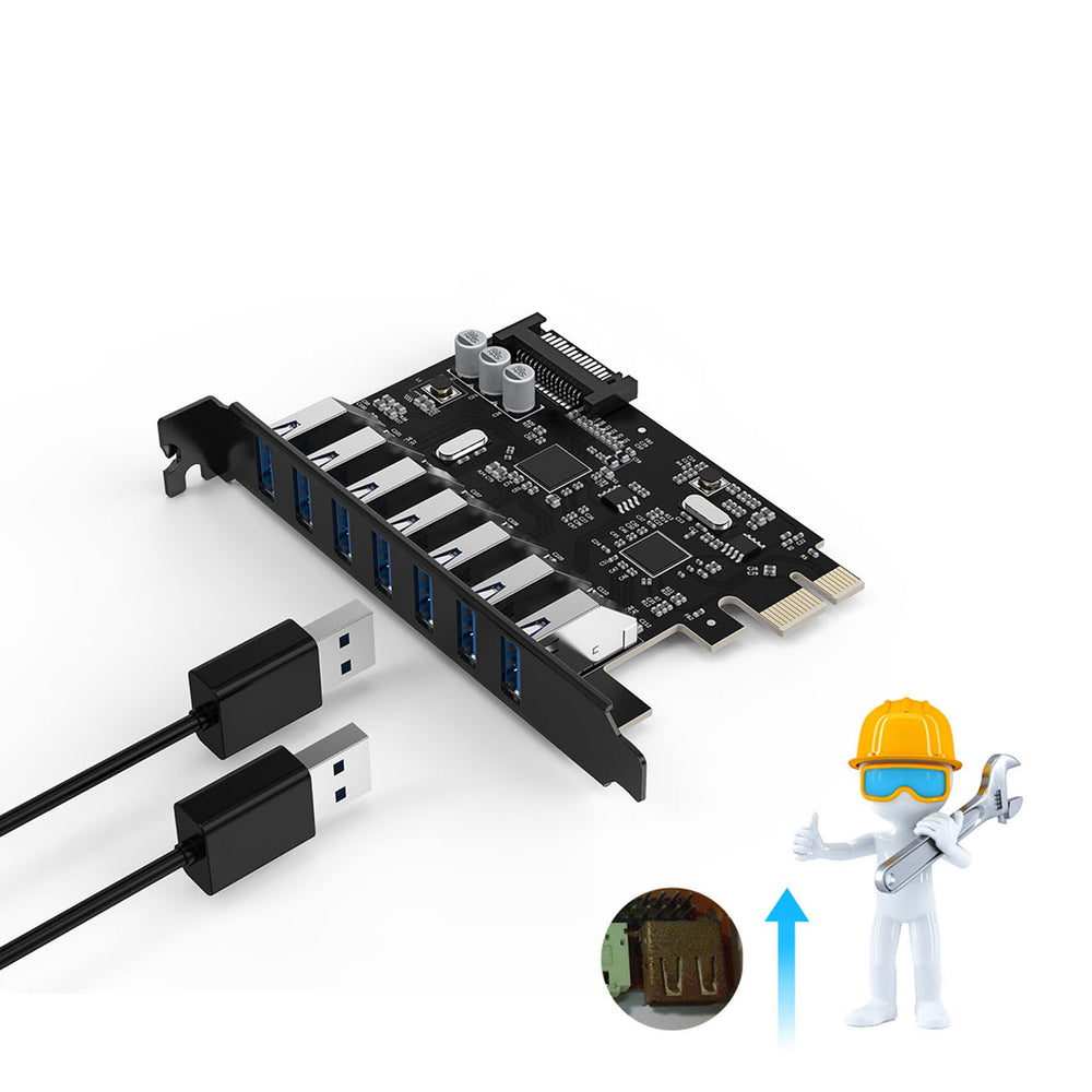 Orico PVU3 PCI-E 7x USB 3.0 Expansion Card for Desktop - Black