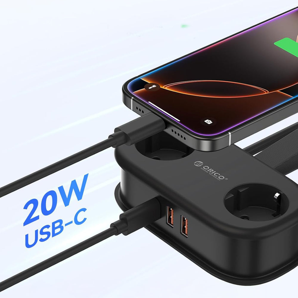 Orico APP 15.5W 5in1 Power Strip 2x AC + 2x USB-A + 1x USB-C - Black