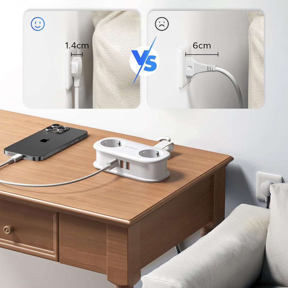 Orico APP 15.5W 5in1 Power Strip 2x AC + 2x USB-A + 1x USB-C - White