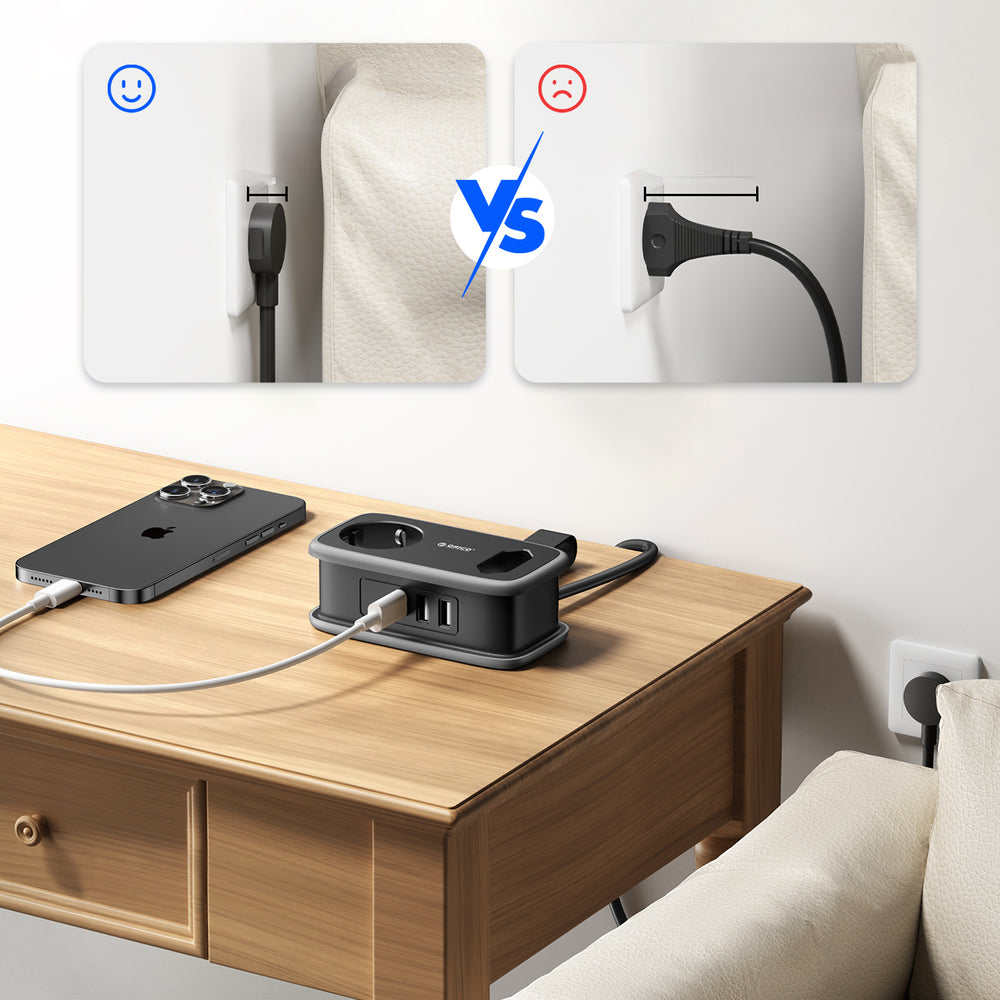 Orico AP3 65W GaN 6in1 Power Strip 2x AC + 2x USB-A + 2x USB-C - Black