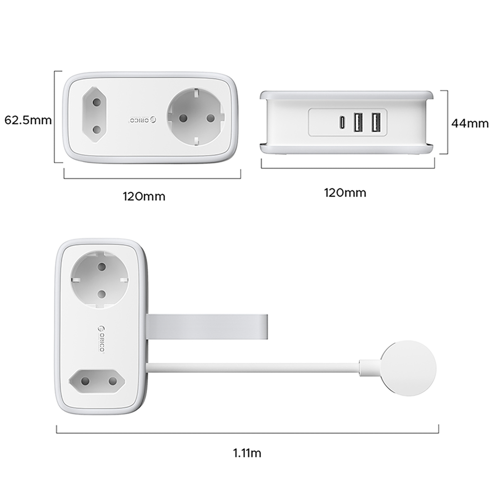 Orico AP3 65W GaN 6in1 Power Strip 2x AC + 2x USB-A + 2x USB-C - White