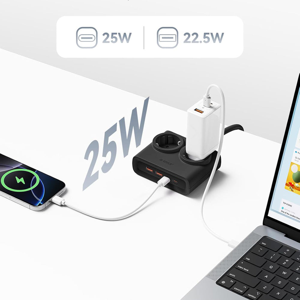 Orico PDC25 25W 6in1 Power Strip 2x AC + 2x USB-A + 2x USB-C - Black