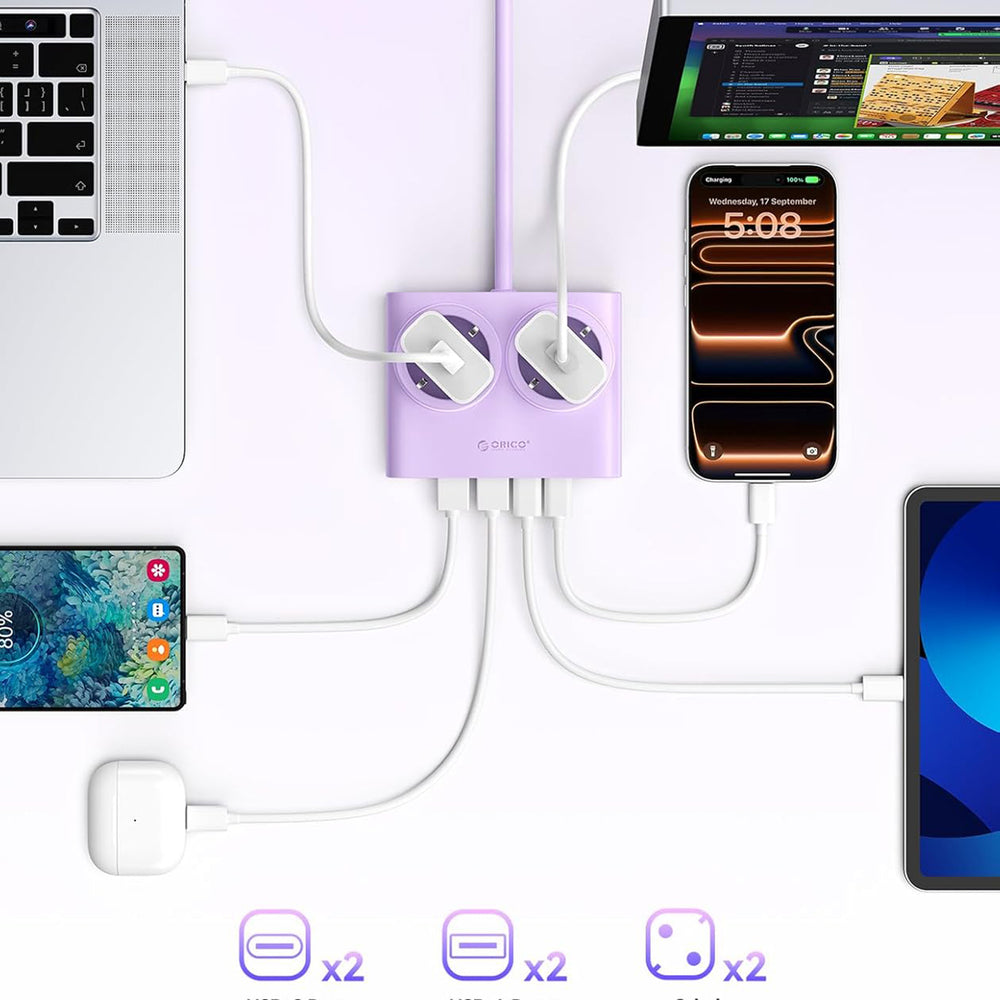 Orico PDC25 25W 6in1 Power Strip 2x AC + 2x USB-A + 2x USB-C - Purple
