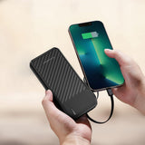 Wozinsky W11-B 10000mAh 10W Powerbank with Built-in Cables and Flashlight - Black