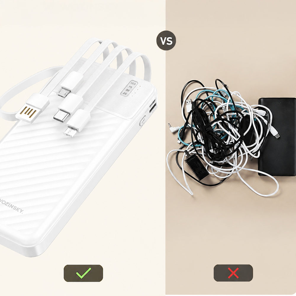 Wozinsky W11-W 10000mAh 10W Powerbank with Built-in Cables and Flashlight - White