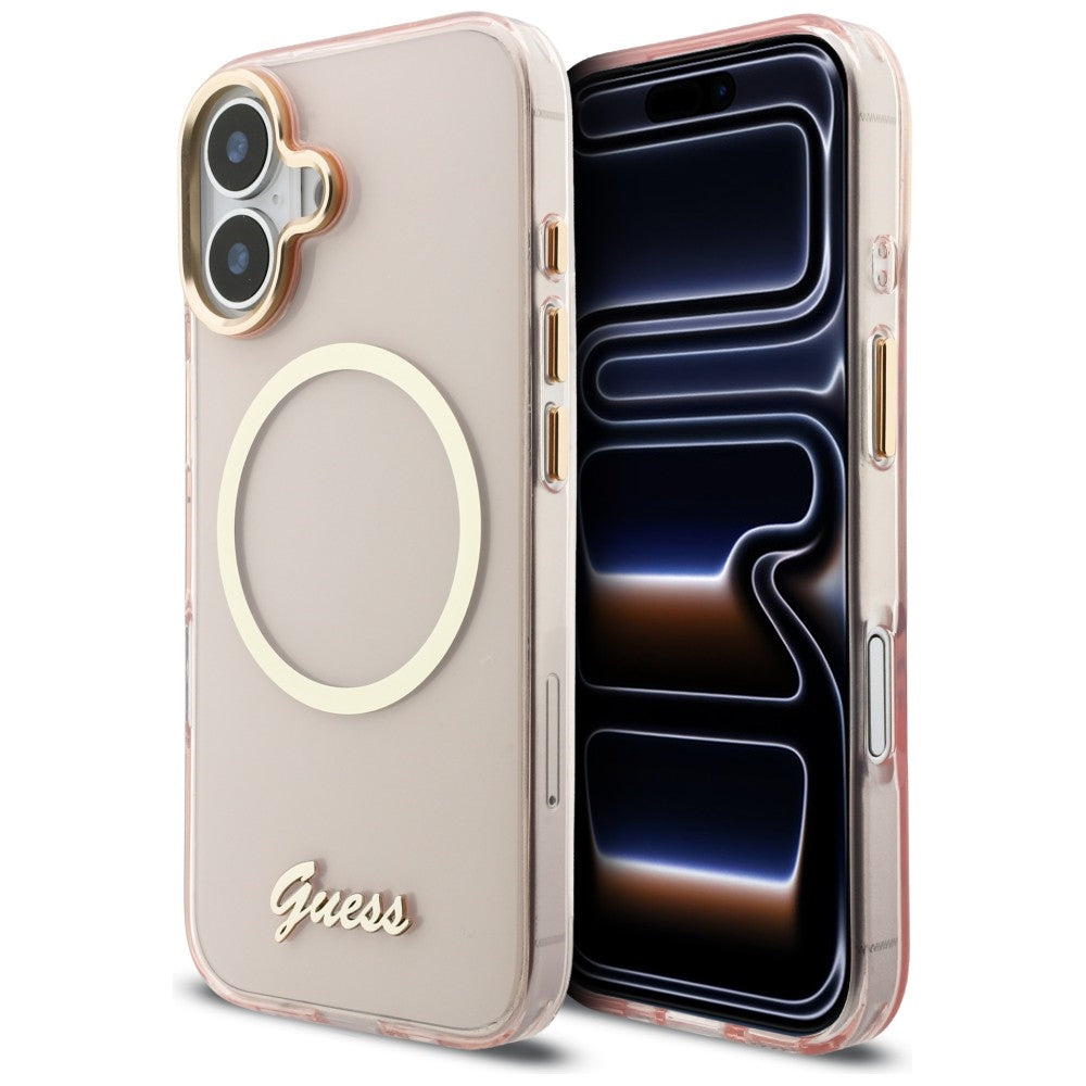Guess IML Script Metal MagSafe Case til iPhone 17 - Pink