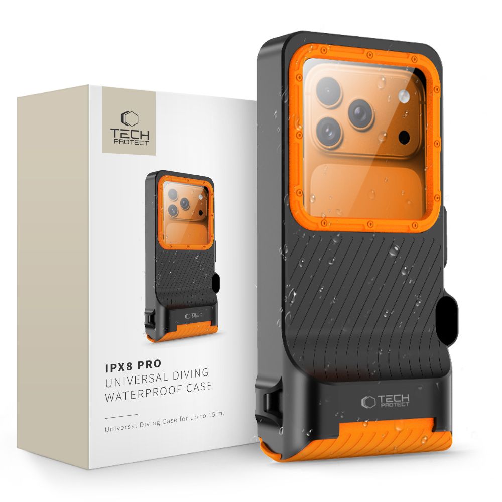 Tech-Protect IPX8 Pro vandtæt telefonfoder - orange og sort
