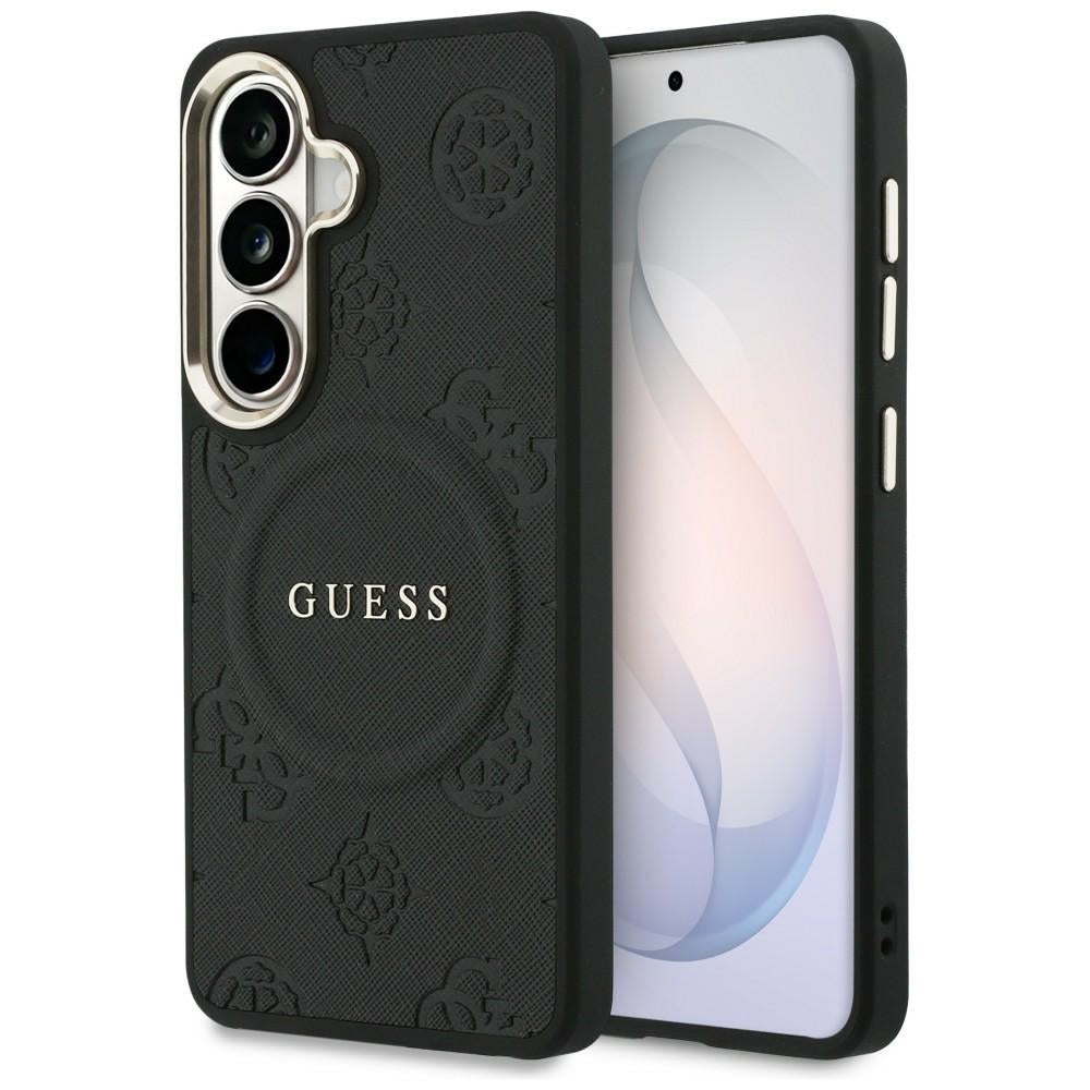 Guess Saffiano Peony Embossed Ring MagSafe-kasse til Samsung Galaxy S26 - sort