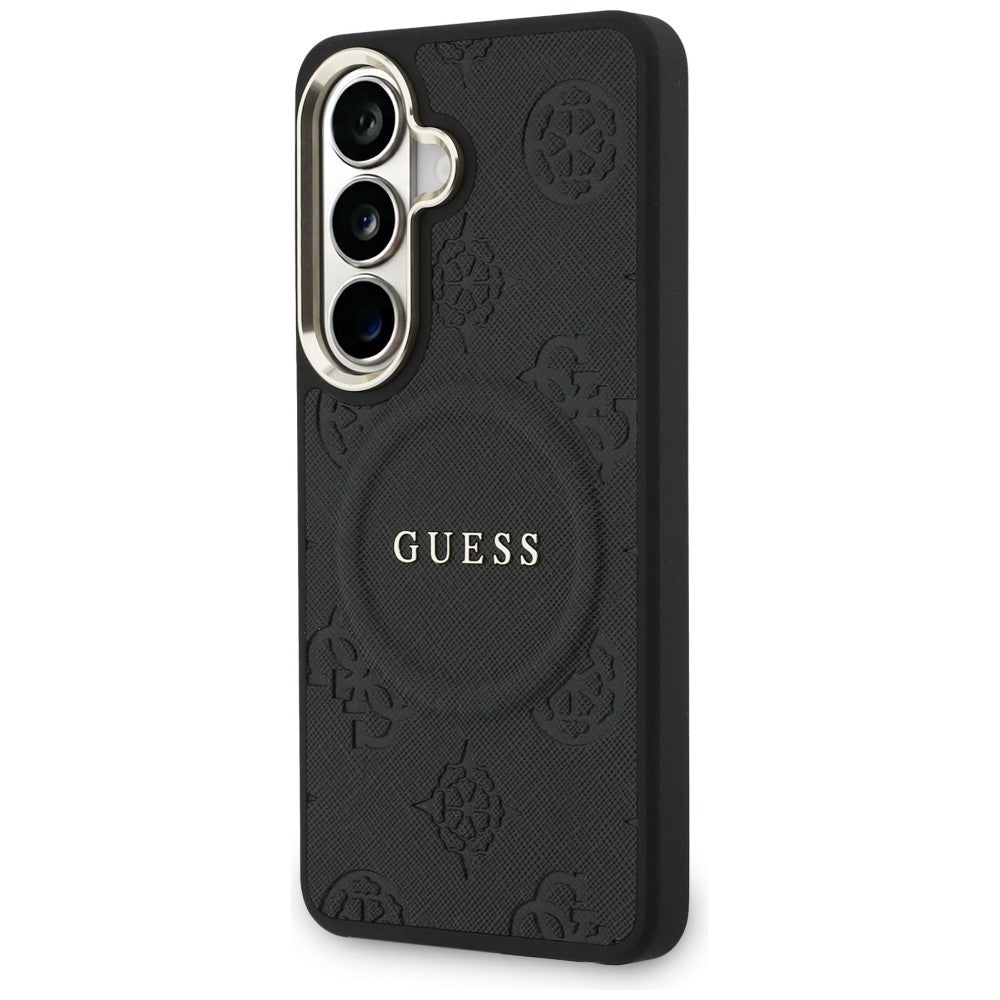Guess Saffiano Peony Embossed Ring MagSafe-kasse til Samsung Galaxy S26 - sort