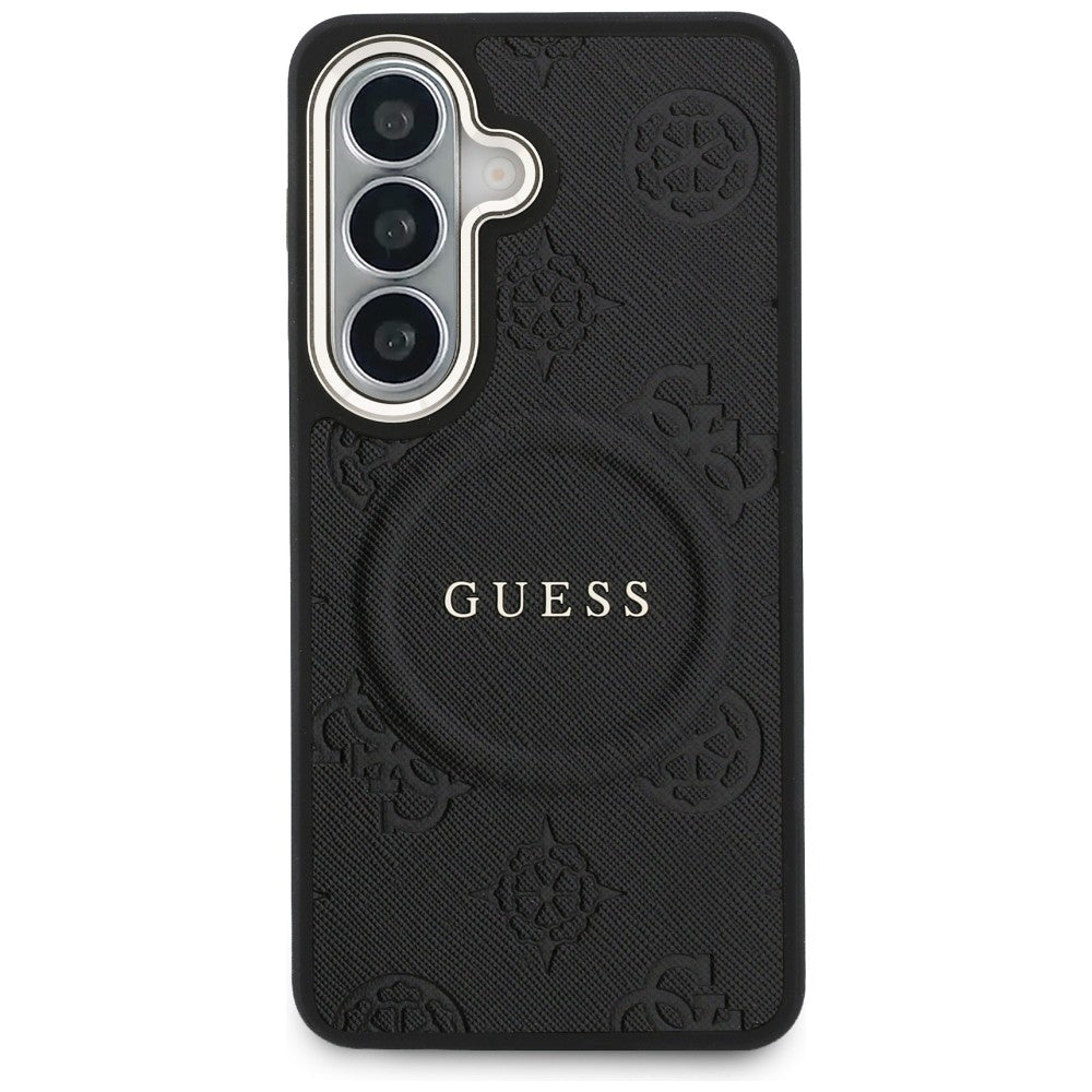 Guess Saffiano Peony Embossed Ring MagSafe-kasse til Samsung Galaxy S26 - sort