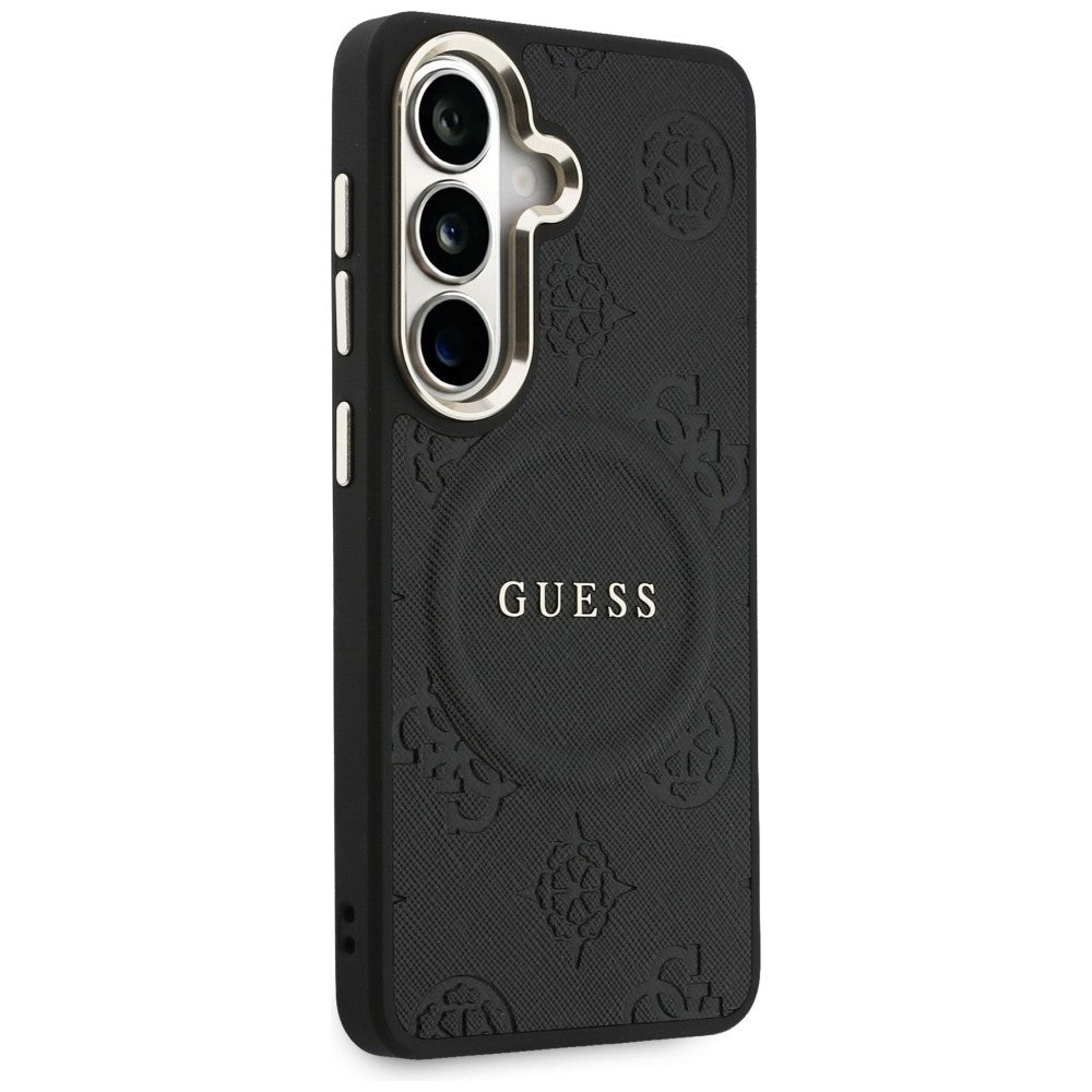 Guess Saffiano Peony Embossed Ring MagSafe-kasse til Samsung Galaxy S26 - sort