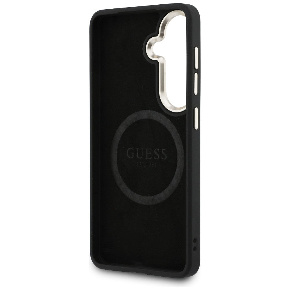 Guess Saffiano Peony Embossed Ring MagSafe-kasse til Samsung Galaxy S26 - sort
