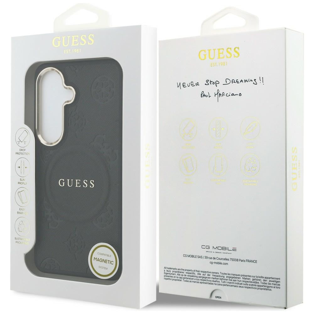 Guess Saffiano Peony Embossed Ring MagSafe-kasse til Samsung Galaxy S26 - sort