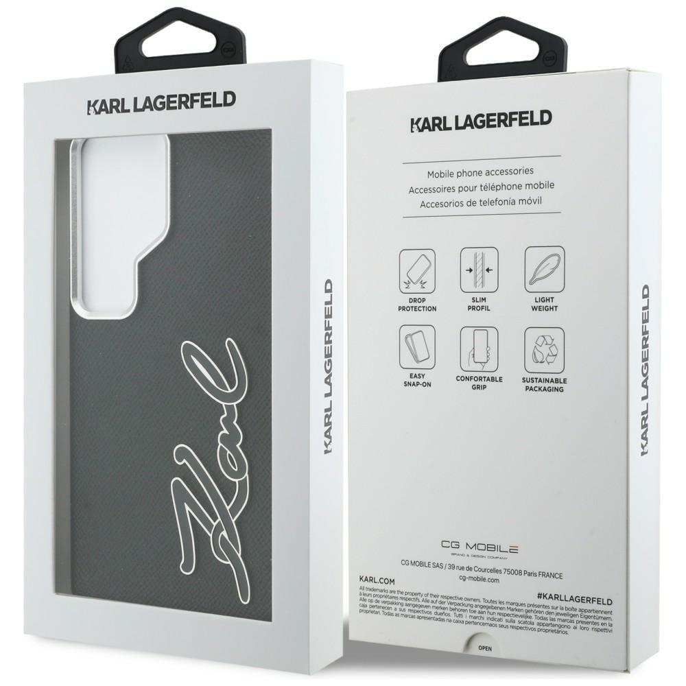 Karl Lagerfeld Grained Signature Metal Resin Logo Case til Samsung Galaxy S26 Ultra - sort