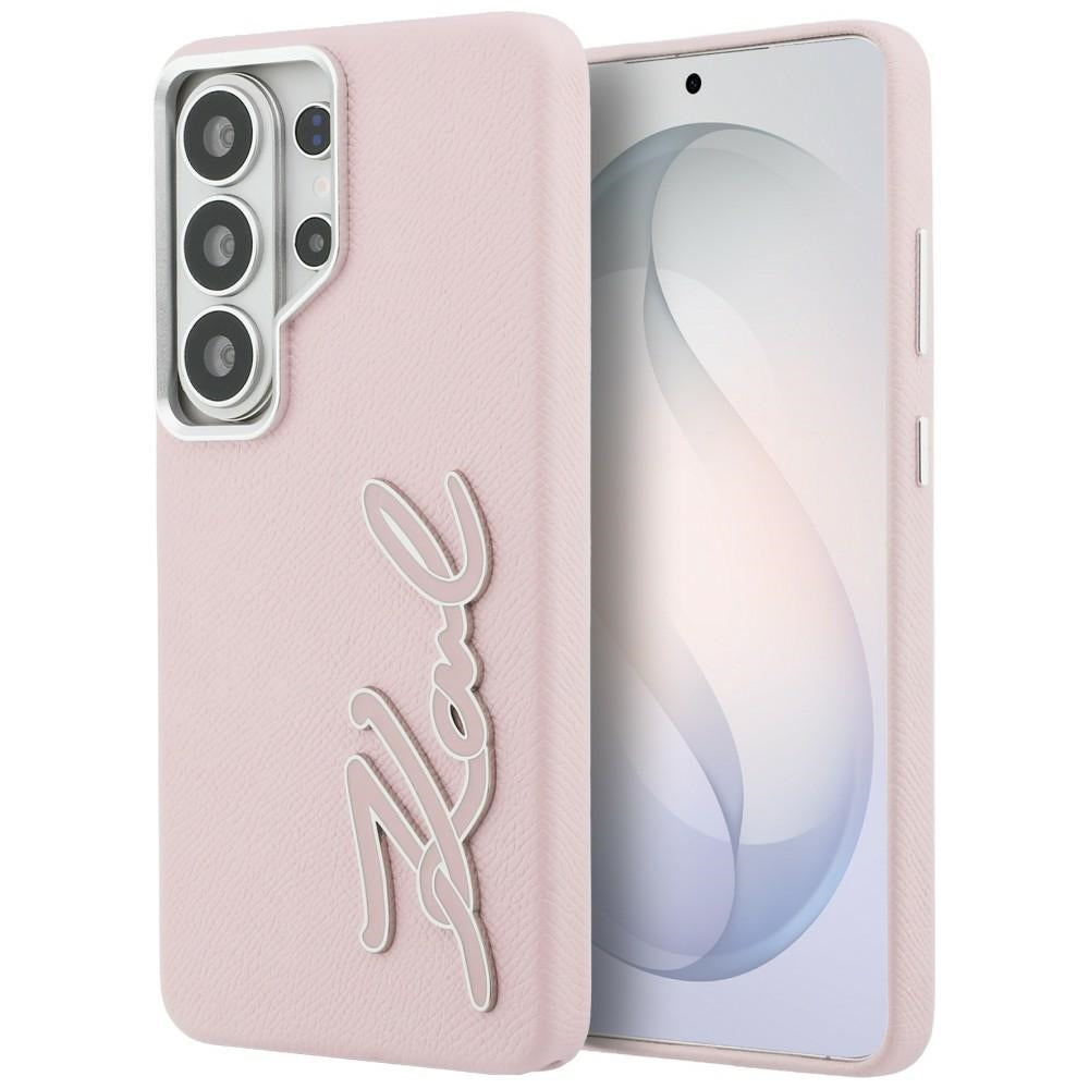 Karl Lagerfeld Grained Signature Metal Resin Logo Case til Samsung Galaxy S26 Ultra - Pink