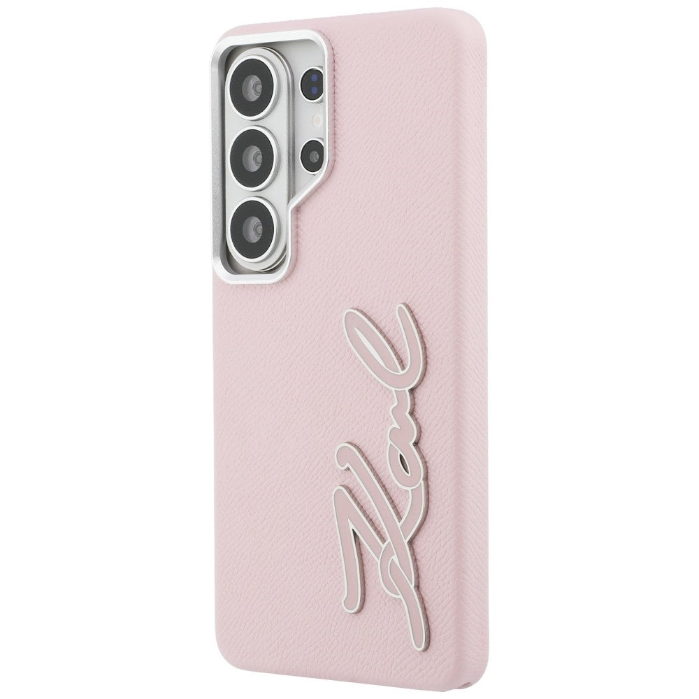 Karl Lagerfeld Grained Signature Metal Resin Logo Case til Samsung Galaxy S26 Ultra - Pink