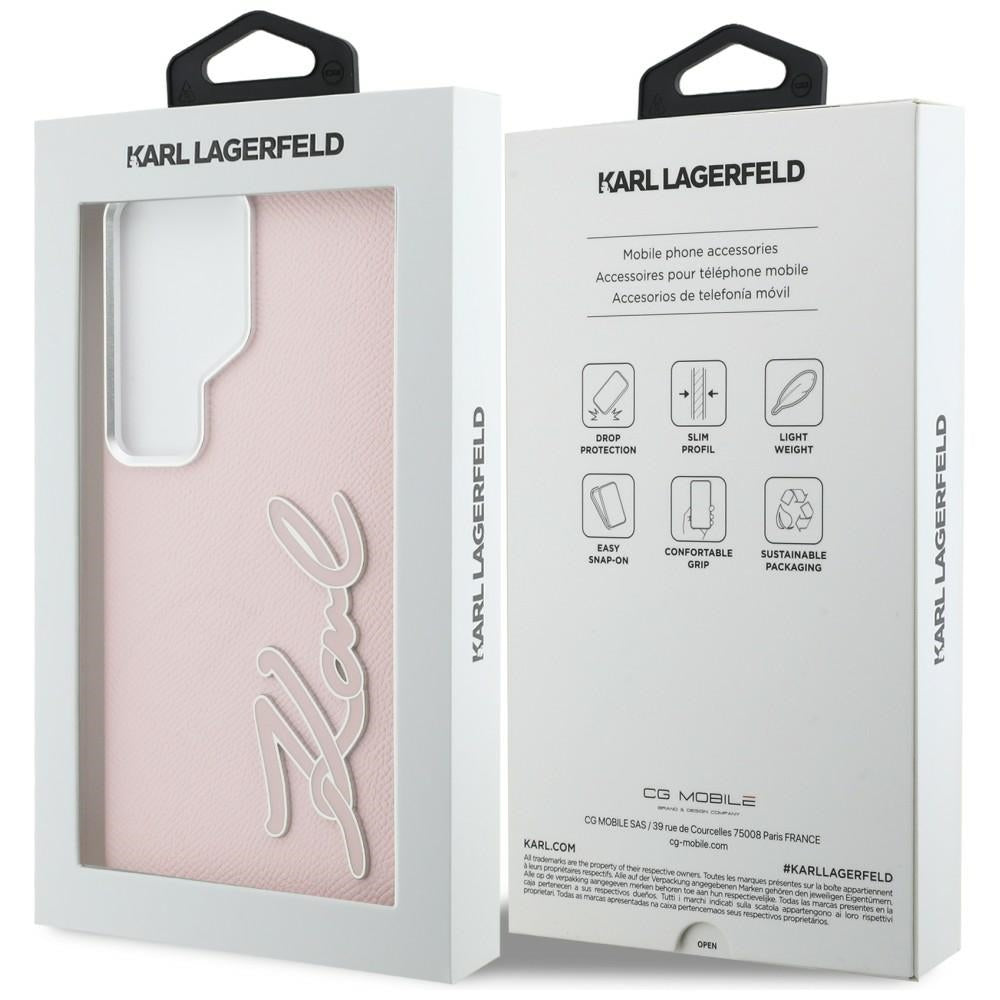 Karl Lagerfeld Grained Signature Metal Resin Logo Case til Samsung Galaxy S26 Ultra - Pink