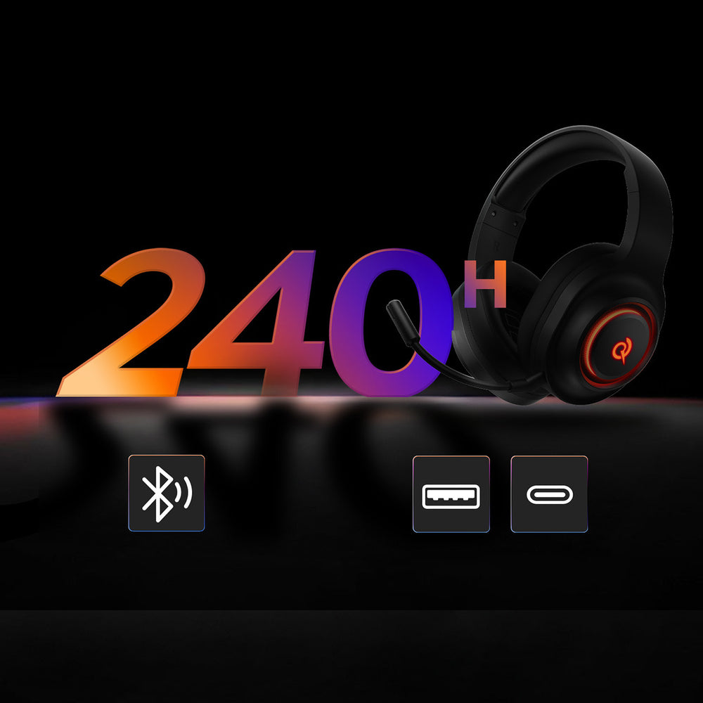 QCY Heroad V200 Tri-Mode Gaming Headphones with 7.1 Sound, 240h Battery, and Detachable Microphone - Black