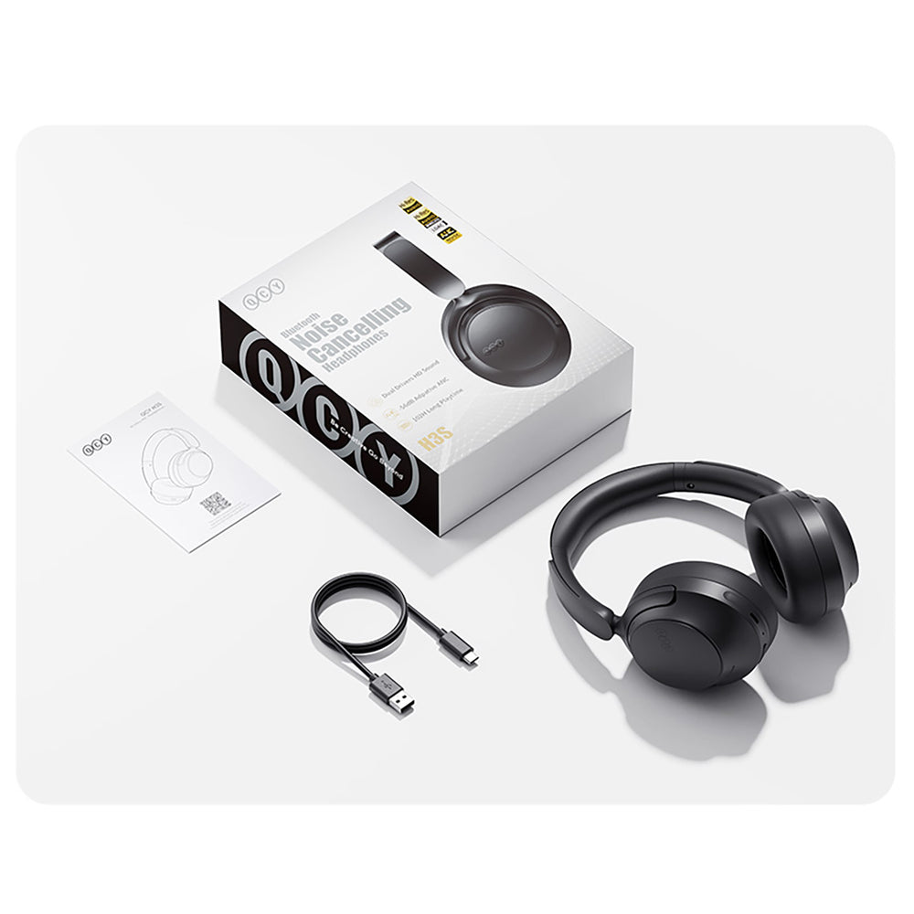 QCY H3S Wireless On-Ear Headphones with LDAC and ANC Noise Cancellation - Black