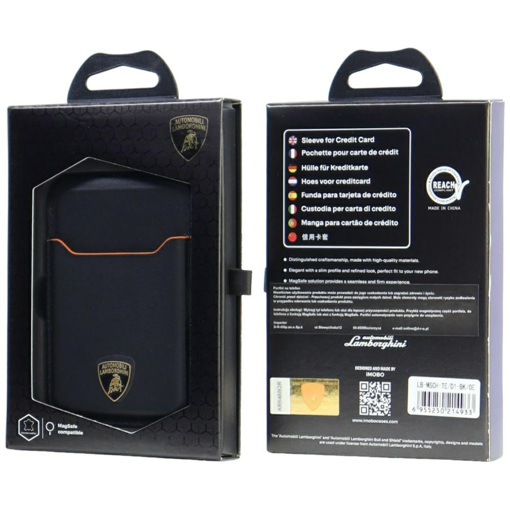 Lamborghini D1 Genuine Leather MagSafe mobiltelefon tegnebog - sort og orange