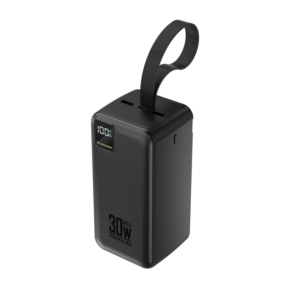 Powerbank Wozinsky W8-B 50000mAh 30W 2xUSB-A og 2xUSB-C og USB micro med lommelygte - sort