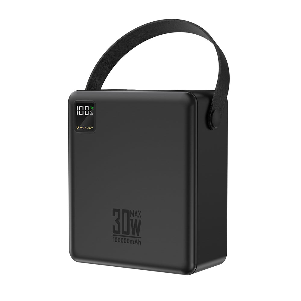 Wozinsky W8-B 100000mAh 30W Powerbank 2xUSB-A og 2xUSB-C med lommelygte - sort