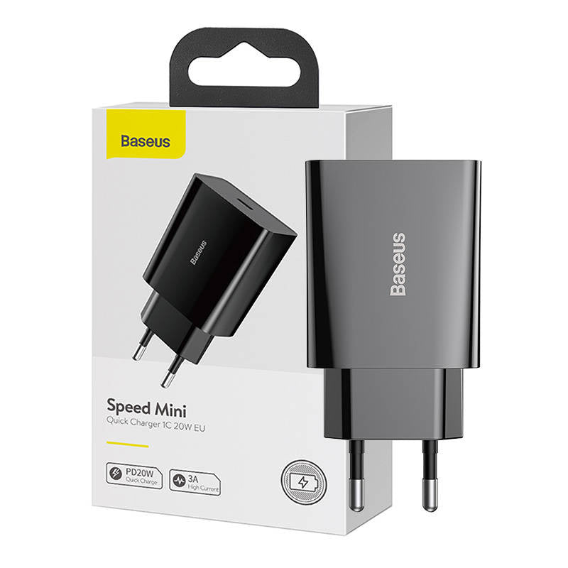 Baseus Speed Mini hurtigoplader, USB-C, PD, 3A, 20W (sort)